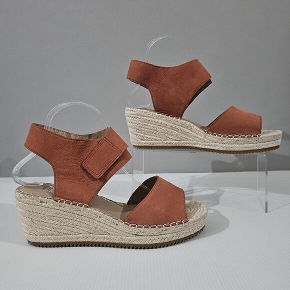 Eileen Fisher Weslia Espadrille Wedge Sandal Womens 9.5 Burnt Orange Leather - Picture 3 of 15